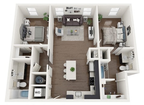 Floor plan for 2 beds, 2 baths, 1023 sqft